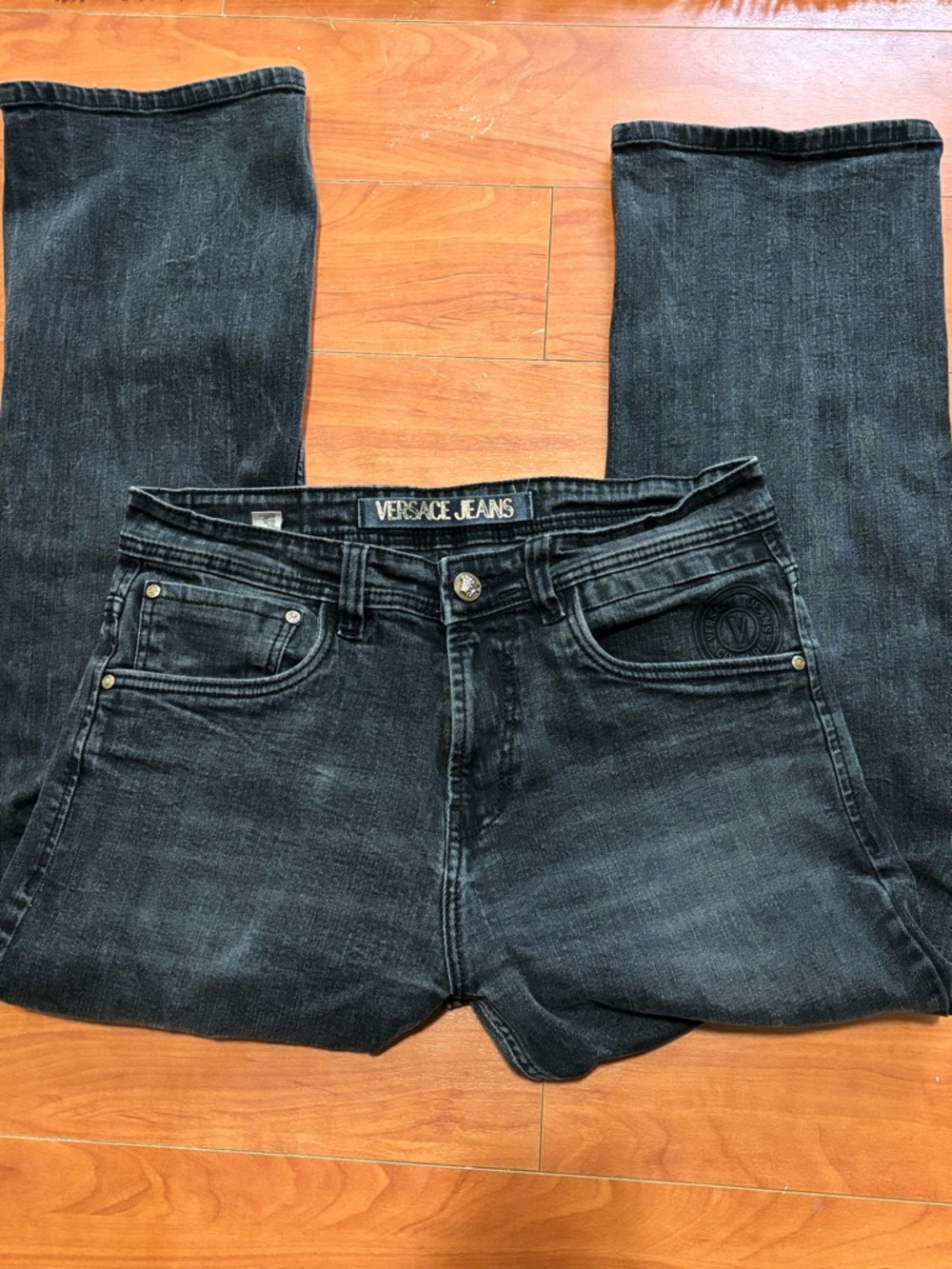 Versace Men’s Jeans Couture Black Medusa Head Embroidered Denim Size 34
